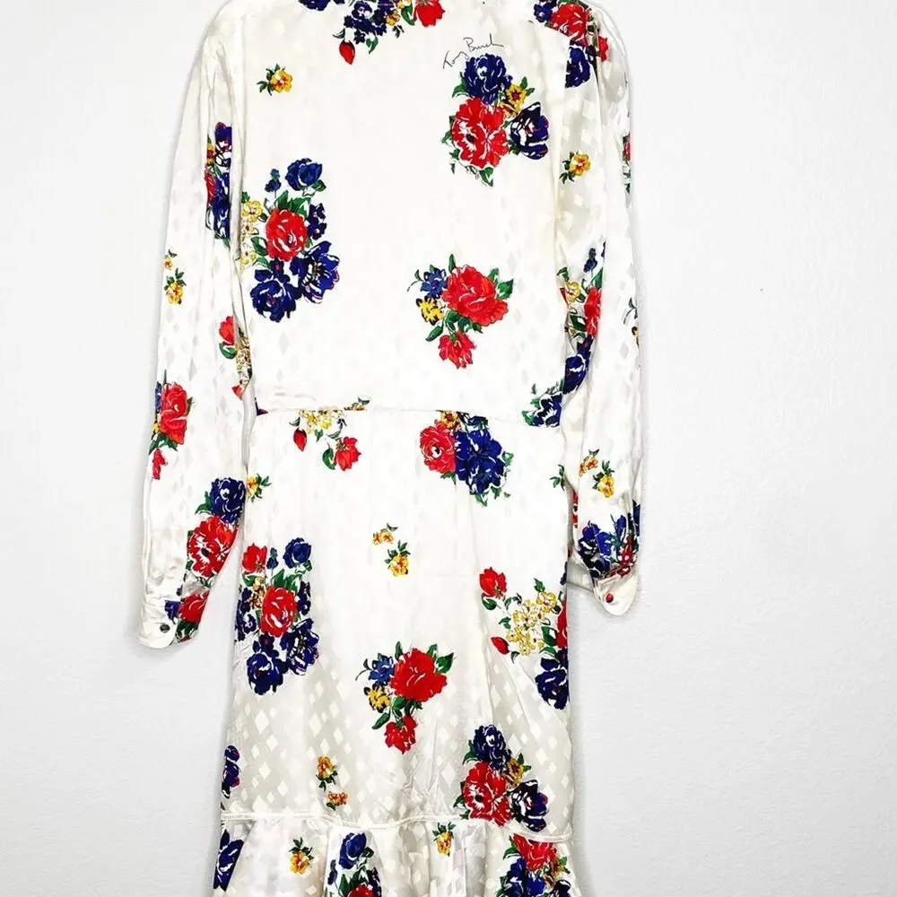 Tory Burch Floral Ruffle Silk Belted Wrap Dress Size 8